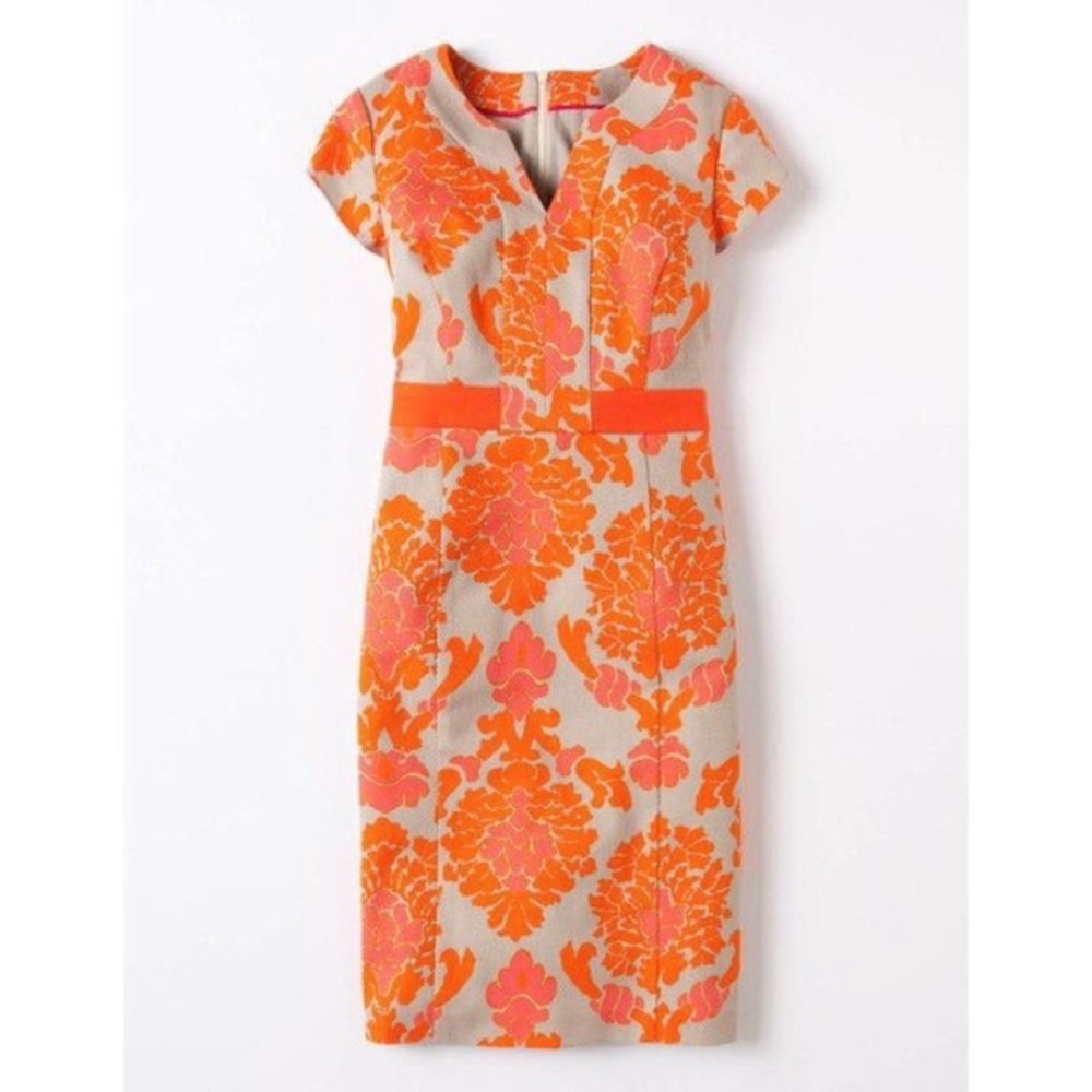 Boden Notch Neck Shift Orange Motif Dress